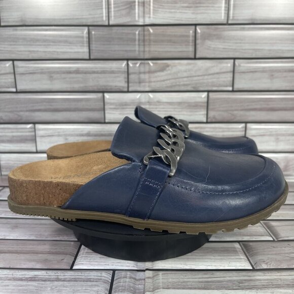 Vionic Women's Navy Blue Leather Georgie Mules Shoe Size‎ 5-NEW - Picture 1 of 8